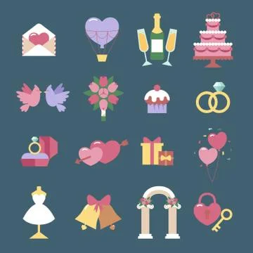 Wedding icon vector set isolated on blue background Stock Illustration