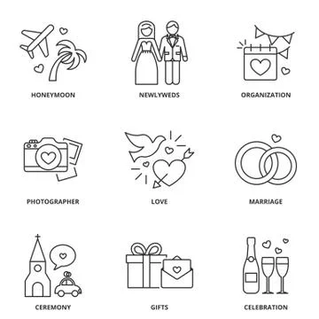 Wedding icons set Stock Illustration
