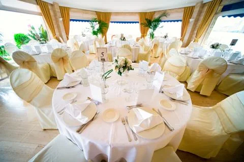 Wedding interior with table and chairs Stock Photos