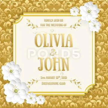 Wedding invitation and announcement card with vintage background artwork. Ele Stock Illustration