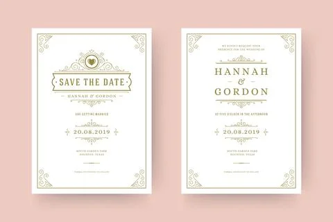 Wedding invitation and save the date cards flourishes ornaments vignette sw.. Stock Illustration