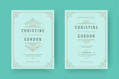 Wedding invitation and save the date cards flourishes ornaments vignette sw.. Illustrazione stock