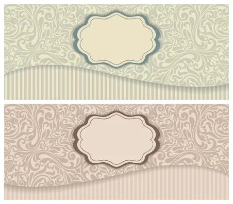 Wedding  Invitation  with baroque pattern  blue  and pink color Stock Illustration