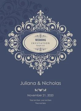 Wedding  Invitation  with baroque pattern Stock Illustration