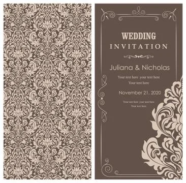 Wedding  Invitation  with baroque pattern Stock Illustration