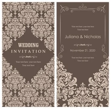 Wedding  Invitation  with baroque pattern Stock Illustration
