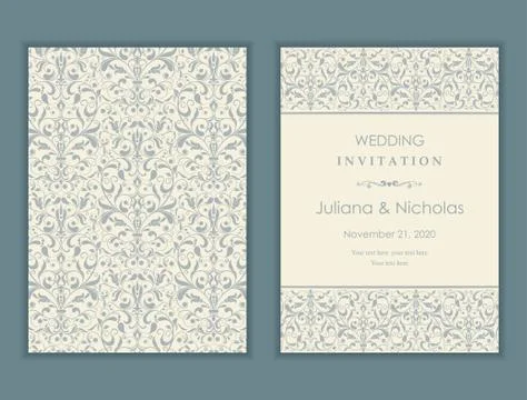 Wedding  Invitation  with baroque pattern Stock Illustration