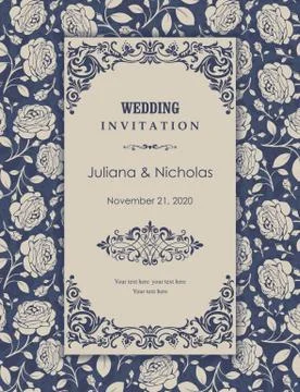 Wedding  Invitation  with baroque pattern Stock Illustration