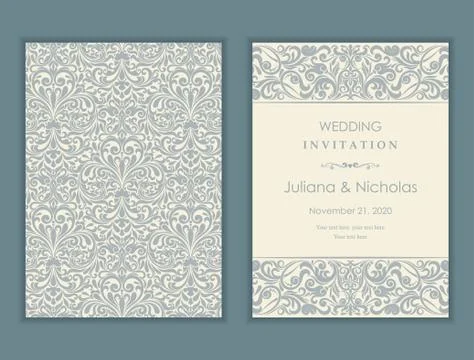 Wedding  Invitation  with baroque pattern Stock Illustration