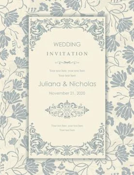 Wedding  Invitation  with baroque pattern Stock Illustration