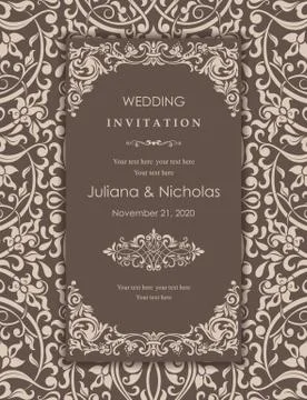 Wedding  Invitation  with baroque pattern Stock Illustration