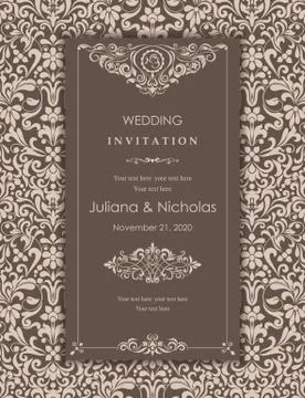 Wedding  Invitation  with baroque pattern Stock Illustration