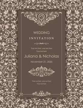 Wedding  Invitation  with baroque pattern Stock Illustration