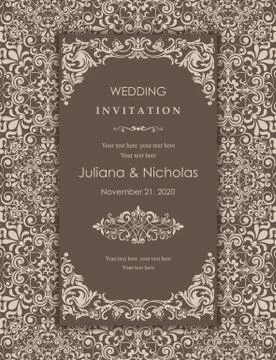 Wedding  Invitation  with baroque pattern Stock Illustration
