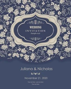 Wedding  Invitation  with baroque pattern Stock Illustration