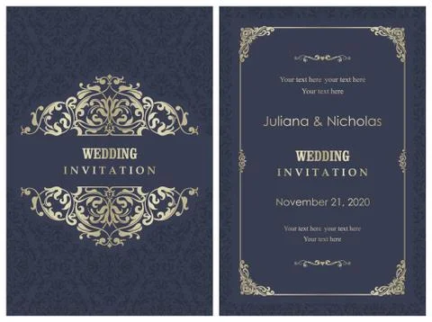 Wedding  Invitation  with baroque pattern Stock Illustration