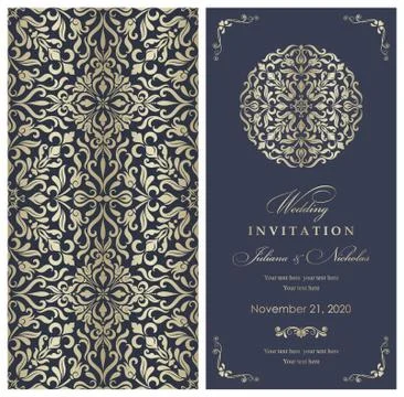 Wedding  Invitation  with baroque pattern Stock Illustration