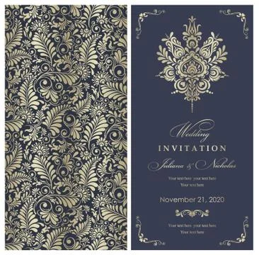 Wedding  Invitation  with baroque pattern Stock Illustration