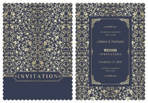 Wedding  Invitation  with baroque pattern Stock Illustration