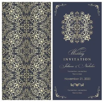 Wedding  Invitation  with baroque pattern Stock Illustration