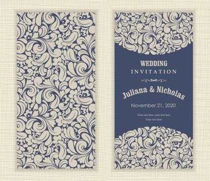 Wedding  Invitation  with baroque pattern Stock Illustration