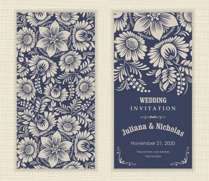 Wedding  Invitation  with baroque pattern Stock Illustration