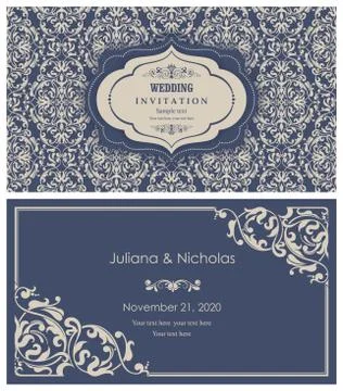 Wedding  Invitation  with baroque pattern Stock Illustration