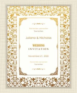 Wedding  Invitation  with baroque pattern Stock Illustration