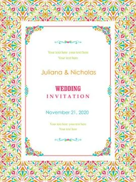 Wedding  Invitation  with baroque pattern Stock Illustration