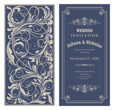 Wedding  Invitation  with baroque pattern Stock Illustration