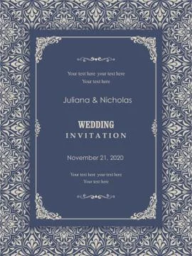 Wedding  Invitation  with baroque pattern Stock Illustration