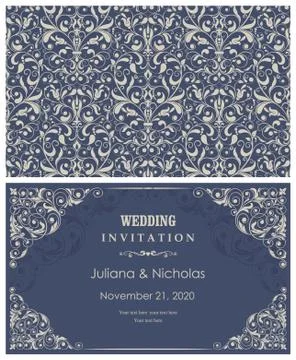 Wedding  Invitation  with baroque pattern Stock Illustration