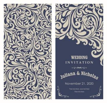 Wedding  Invitation  with baroque pattern Stock Illustration