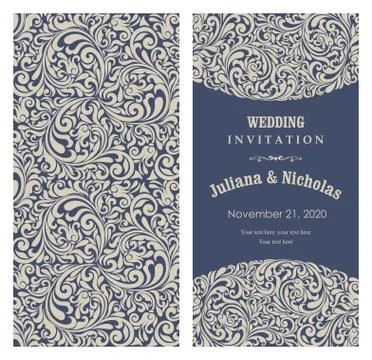 Wedding  Invitation  with baroque pattern Stock Illustration