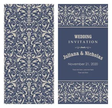 Wedding  Invitation  with baroque pattern Stock Illustration