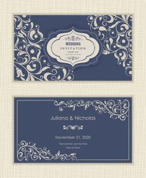 Wedding  Invitation  with baroque pattern Stock Illustration
