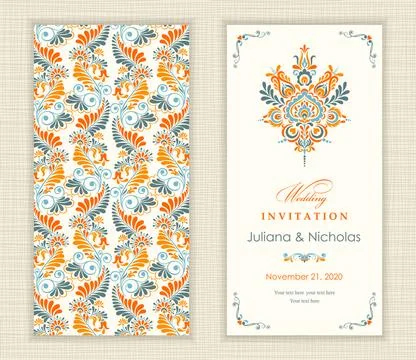Wedding  Invitation  with baroque pattern Stock Illustration