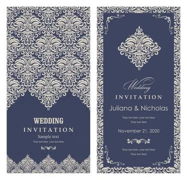 Wedding  Invitation  with baroque pattern Stock Illustration