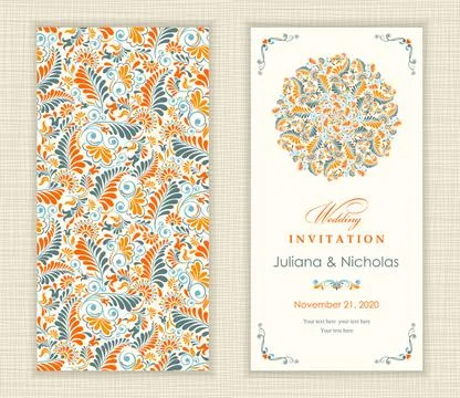 Wedding  Invitation  with baroque pattern Stock Illustration