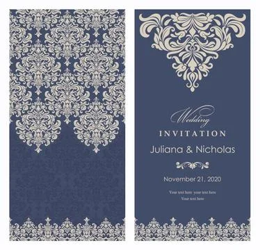Wedding  Invitation  with baroque pattern Stock Illustration