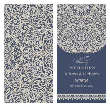 Wedding  Invitation  with baroque pattern Stock Illustration