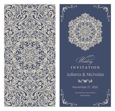 Wedding  Invitation  with baroque pattern Stock Illustration