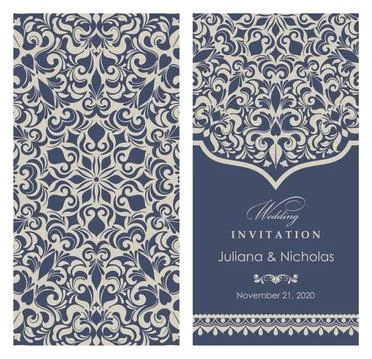Wedding  Invitation  with baroque pattern Stock Illustration