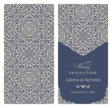 Wedding  Invitation  with baroque pattern Stock Illustration