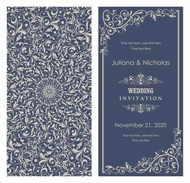 Wedding  Invitation  with baroque pattern Stock Illustration