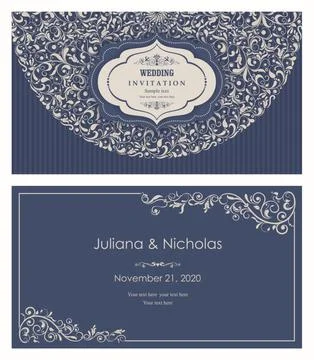 Wedding  Invitation  with baroque pattern Stock Illustration