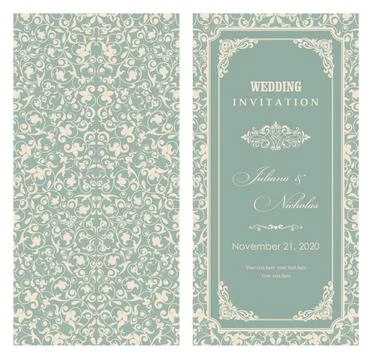 Wedding  Invitation  with baroque pattern Stock Illustration