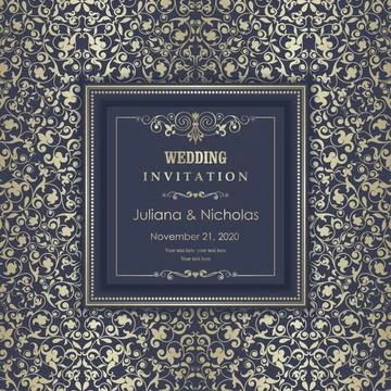 Wedding  Invitation  with baroque pattern Stock Illustration