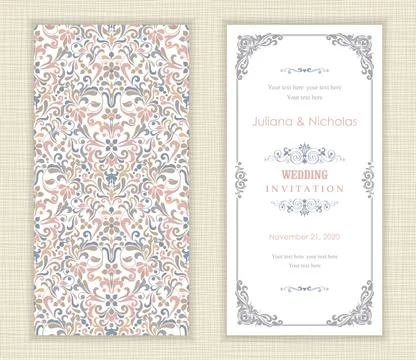 Wedding  Invitation  with baroque pattern Stock Illustration