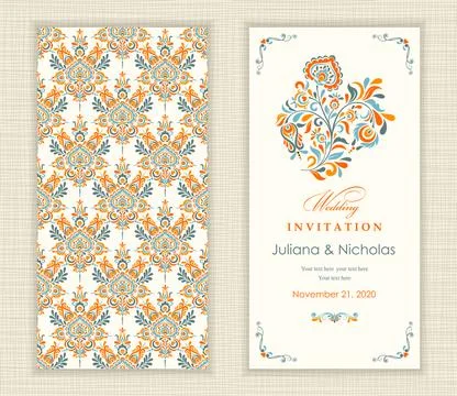 Wedding  Invitation  with baroque pattern Illustrazione stock